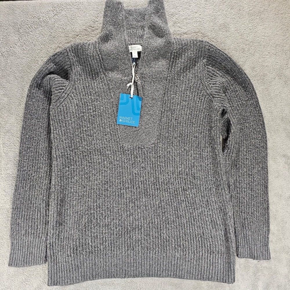 Market & Spruce Womens 1X Gray Ribbed Quarter Zip Sweater Pullover NWT